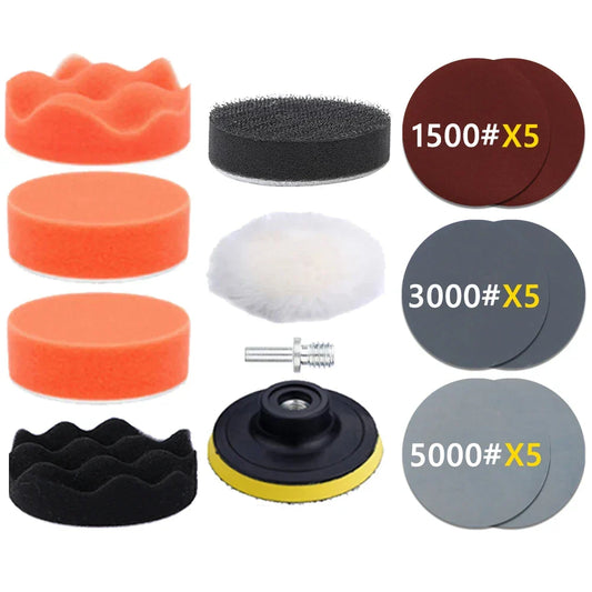 Car Detailing Polishing Sponge Kit – Headlight Restoration with Buffing Pad, Sanding Disc & M10 Drill Adapter