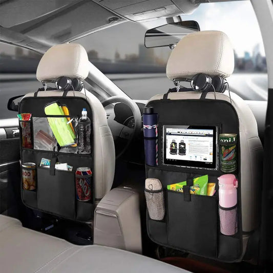 Car Backseat Organizer with Touch Screen Tablet Holder – Multi-Pocket Seat Back Protector