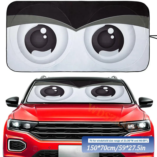 Car Cartoon Devil's Eye Foldable Windshield Sun Shade – 59" x 27.5" Funny Sun Visor